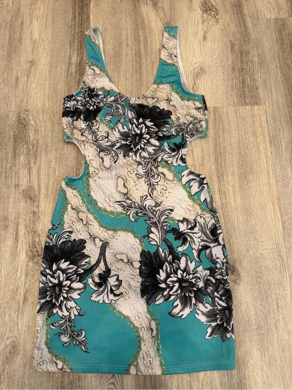 Wet Seal Medium NWT Turquoise Floral Cutout Bodycon Mini Dress Y2K